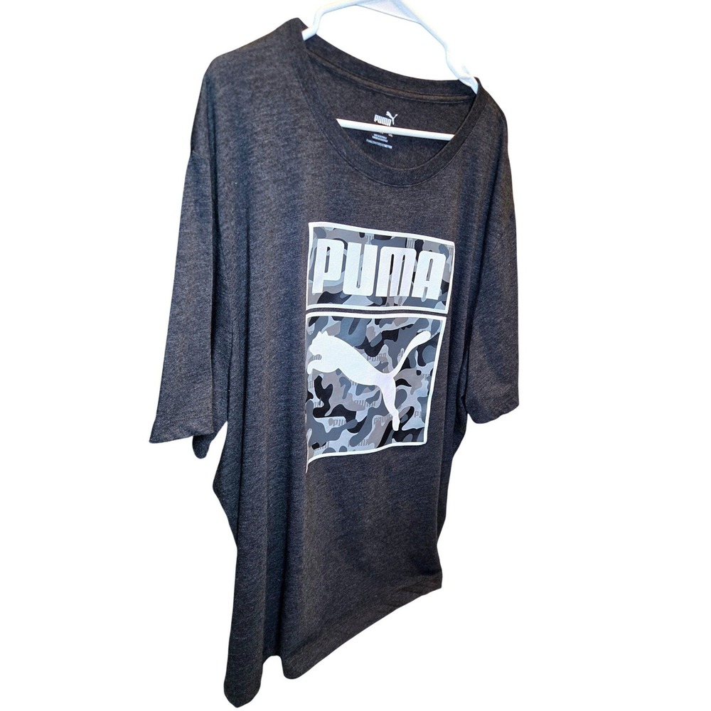 Puma Mens 4XL T-Shirt Charcoal Heather Grey Camo Logo Graphic Tee Short Sleeve - Picture 4 of 6